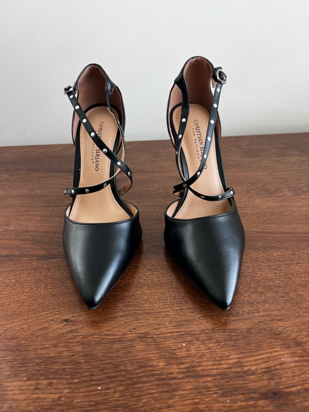 Christian Siriano Black Pointed Strappy Stud Pumps